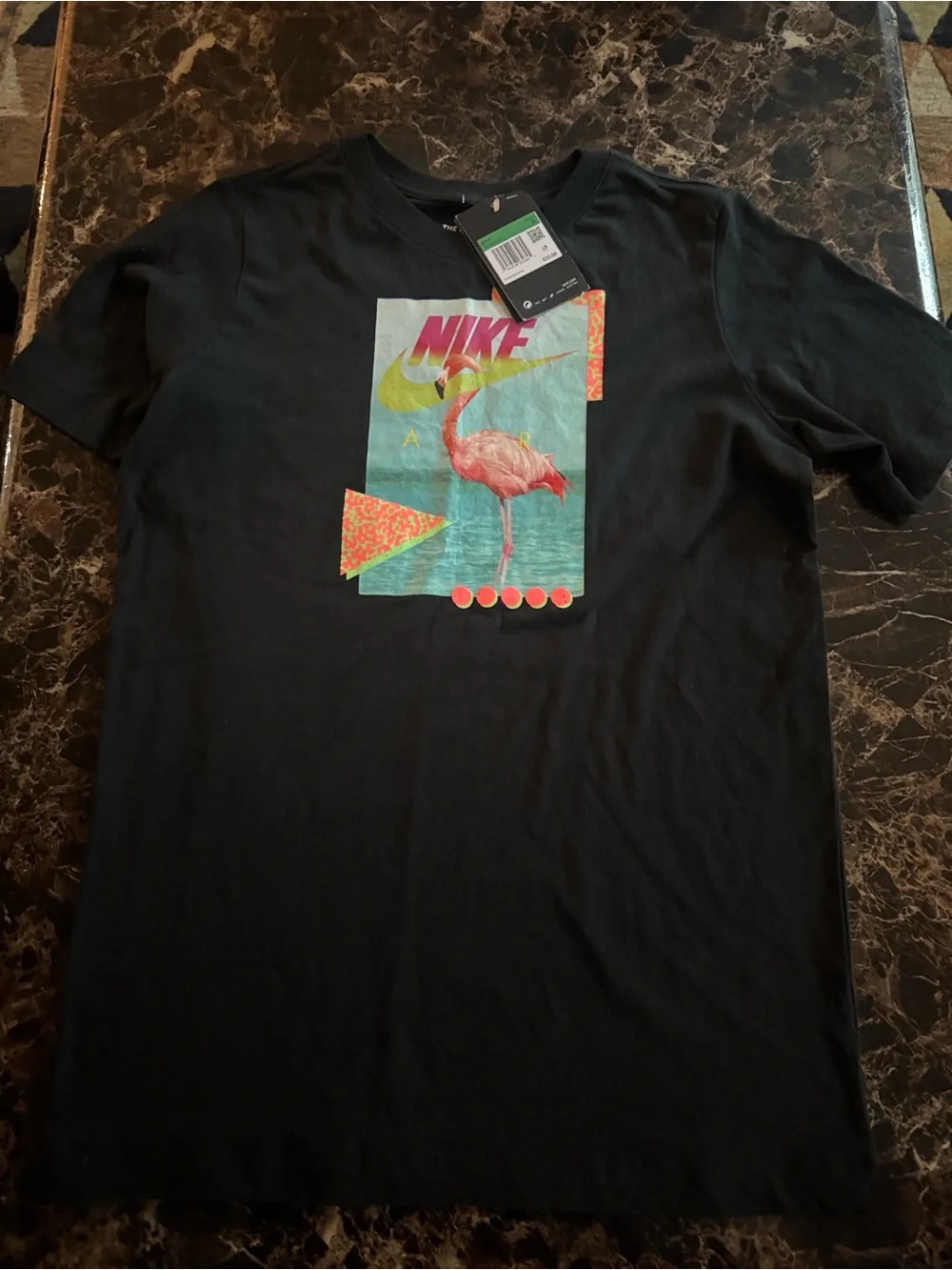NWT Nike Boy’s Black Graphic Flamingo Short Sleeved Tee - Size XL